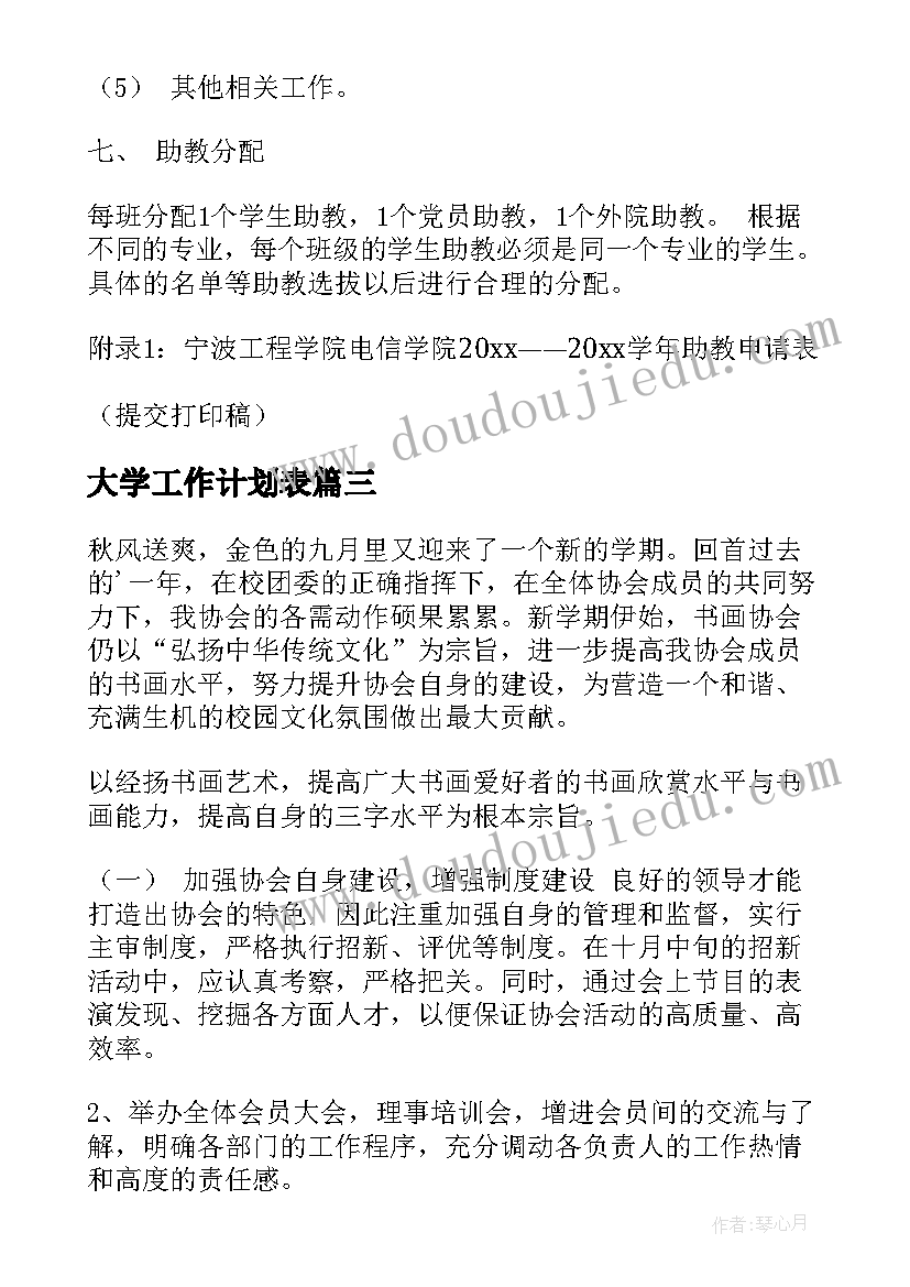 2023年大学工作计划表(汇总5篇)