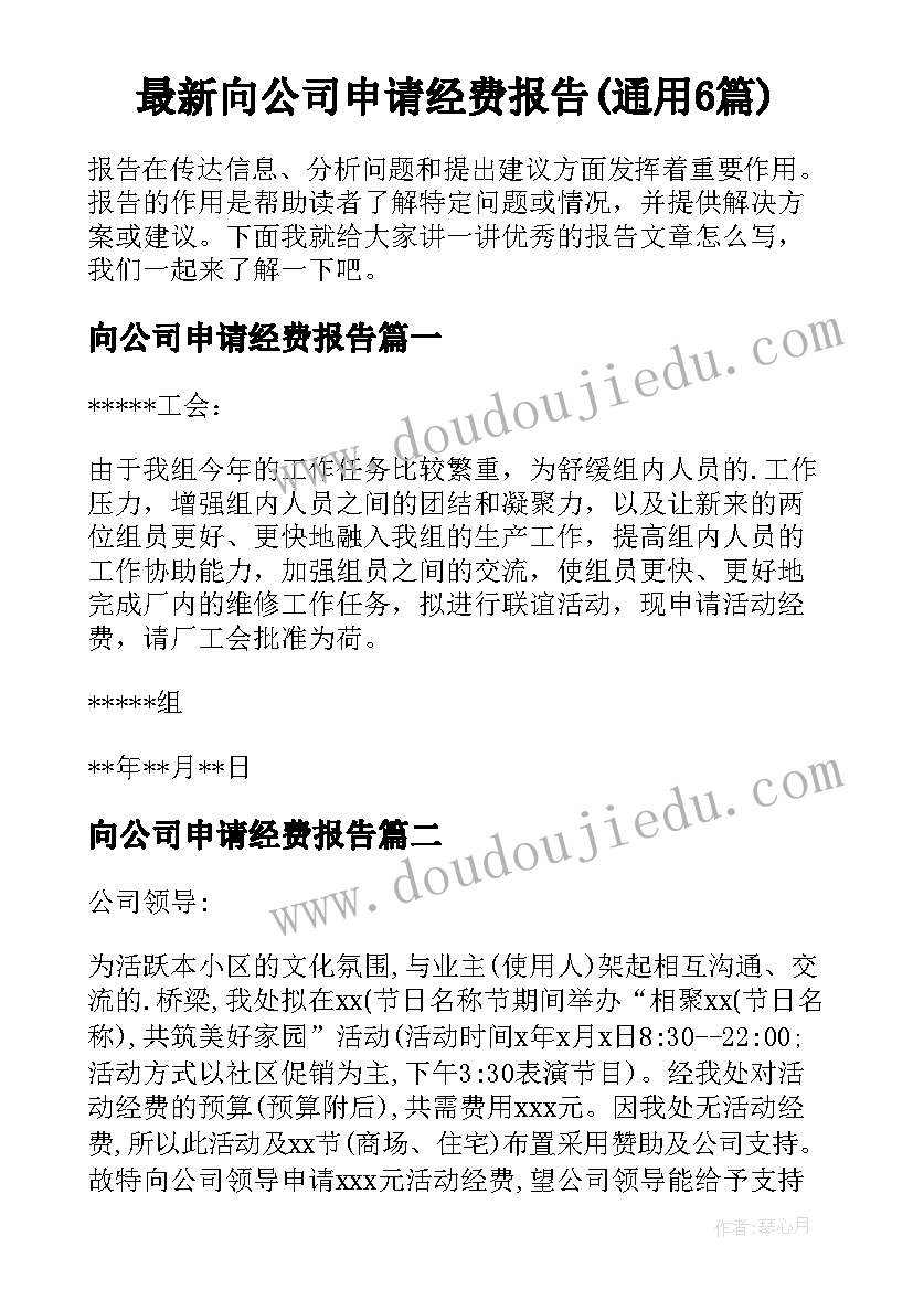 最新向公司申请经费报告(通用6篇)