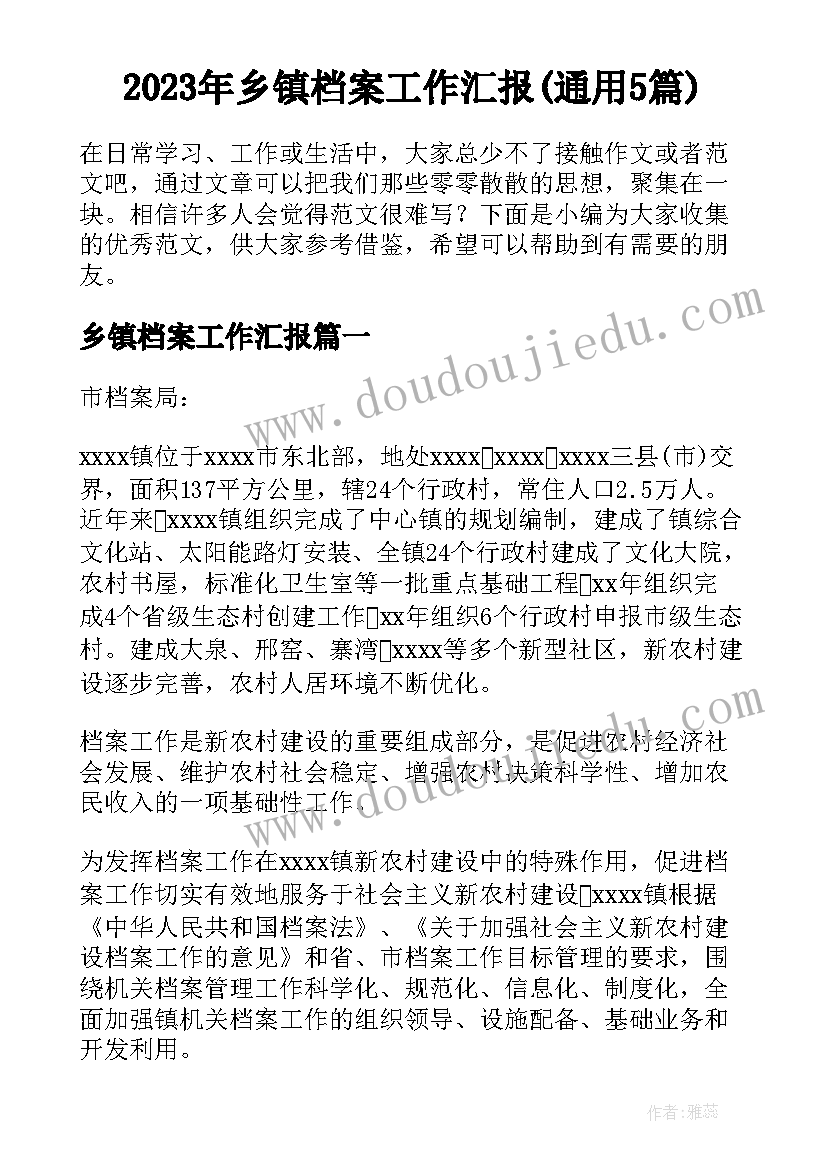 2023年乡镇档案工作汇报(通用5篇)