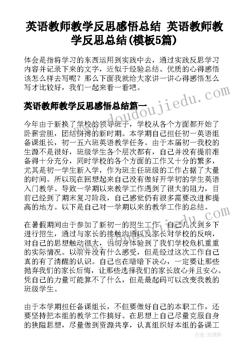 英语教师教学反思感悟总结 英语教师教学反思总结(模板5篇)