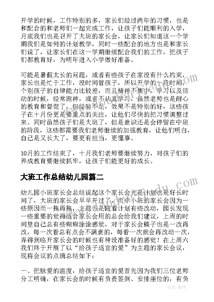 2023年大班工作总结幼儿园 幼儿园大班工作总结(优质9篇)