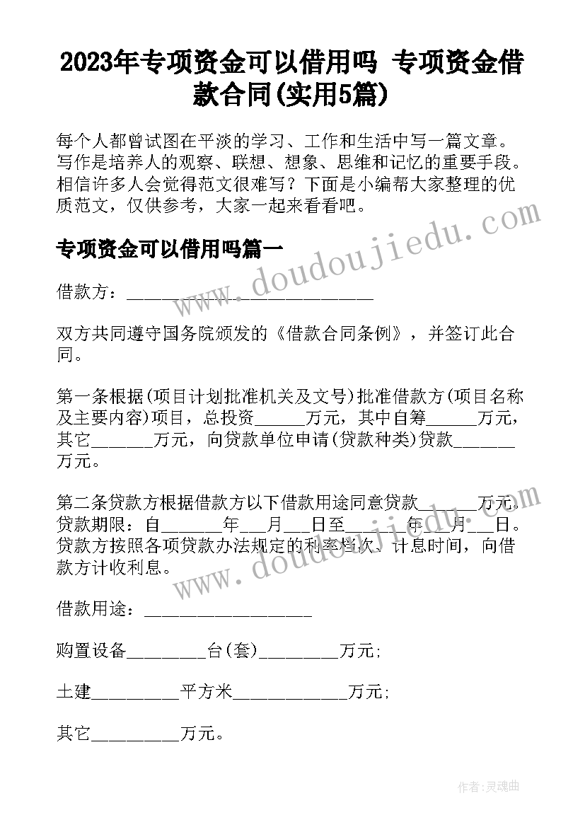 2023年专项资金可以借用吗 专项资金借款合同(实用5篇)