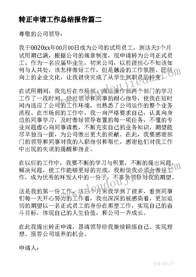 2023年转正申请工作总结报告(优秀10篇)