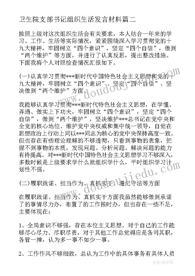 卫生院支部书记组织生活发言材料(通用5篇)