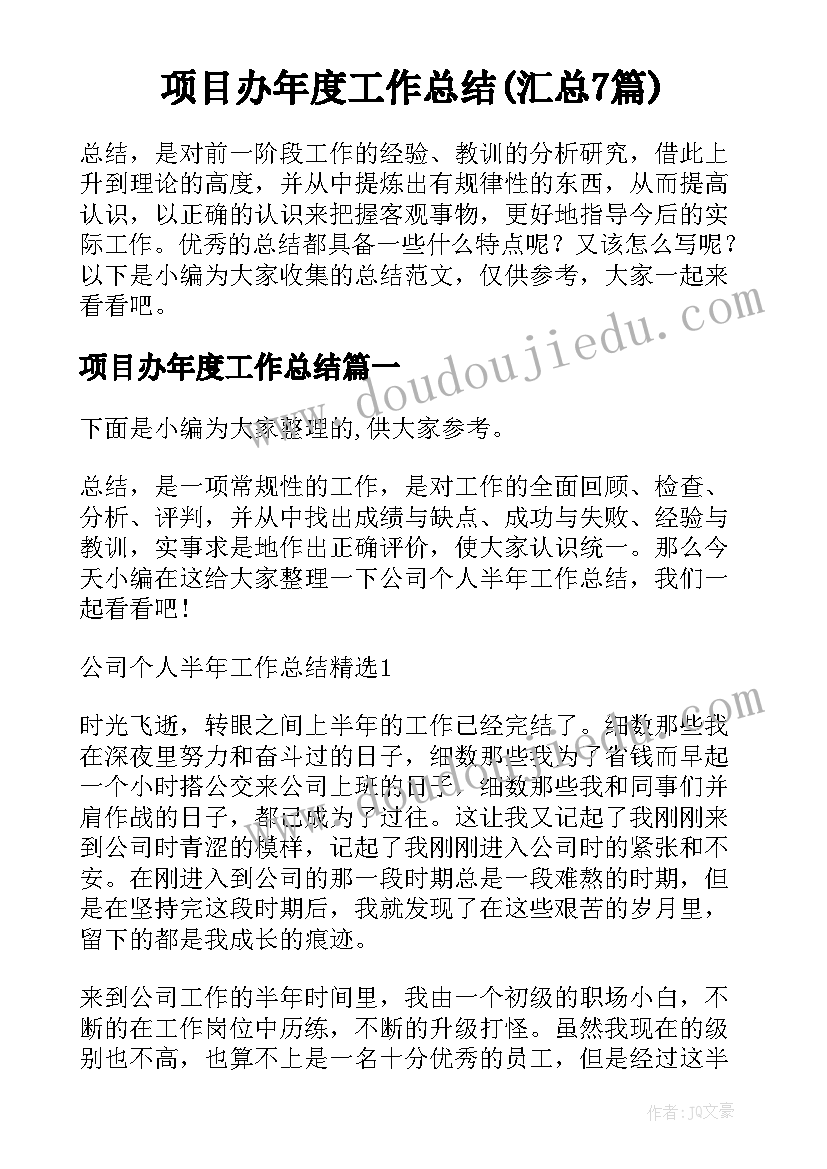 项目办年度工作总结(汇总7篇)