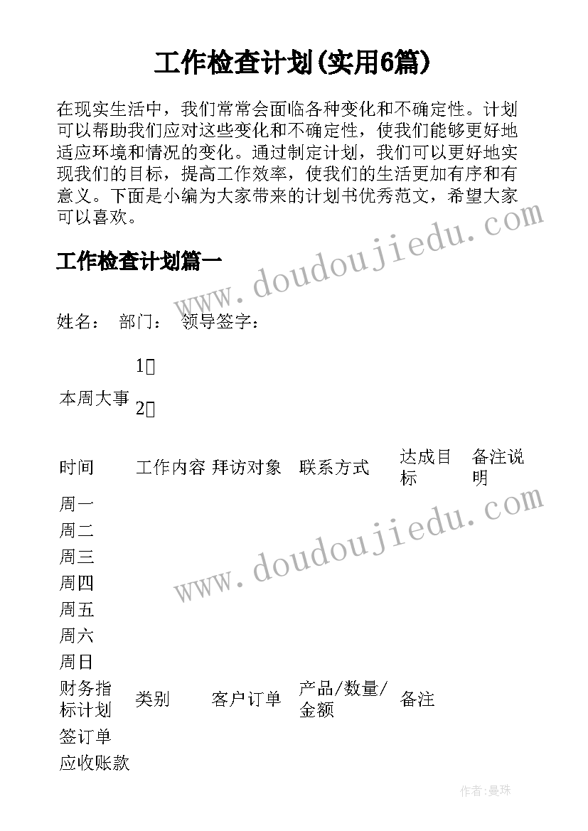 工作检查计划(实用6篇)