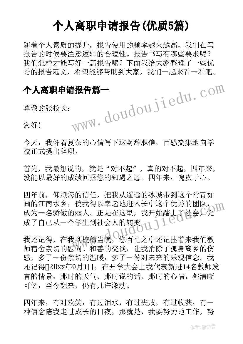 个人离职申请报告(优质5篇)