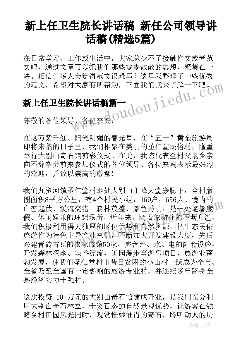 新上任卫生院长讲话稿 新任公司领导讲话稿(精选5篇)