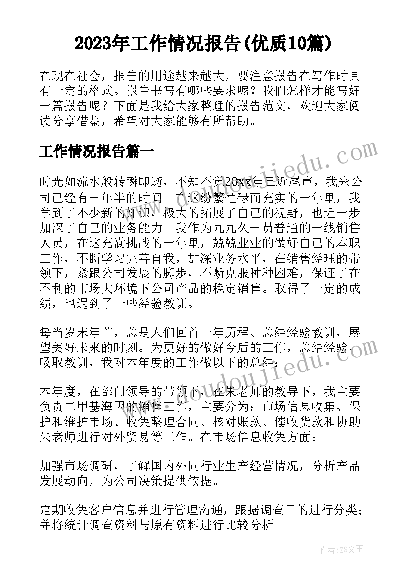 2023年工作情况报告(优质10篇)