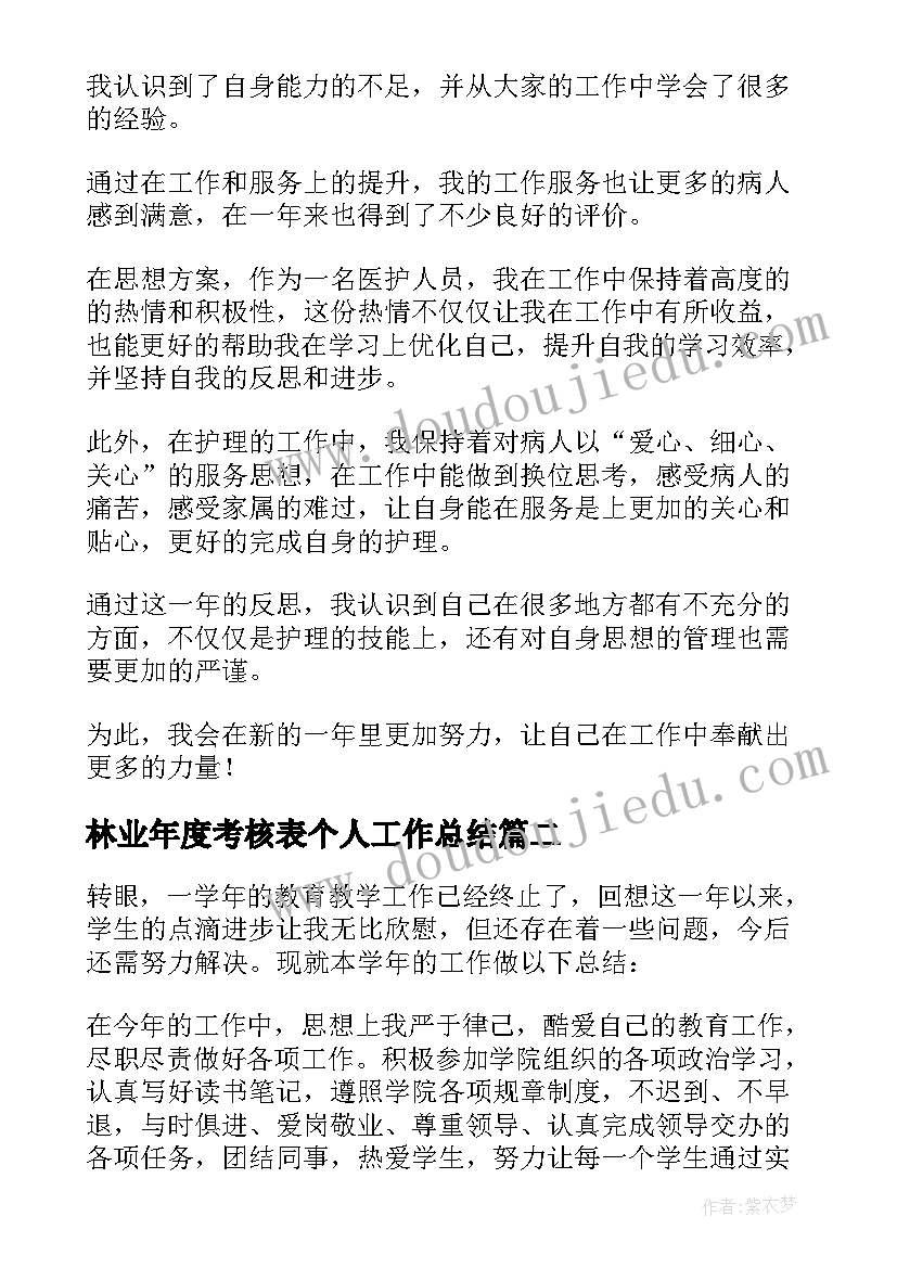 2023年林业年度考核表个人工作总结(实用9篇)