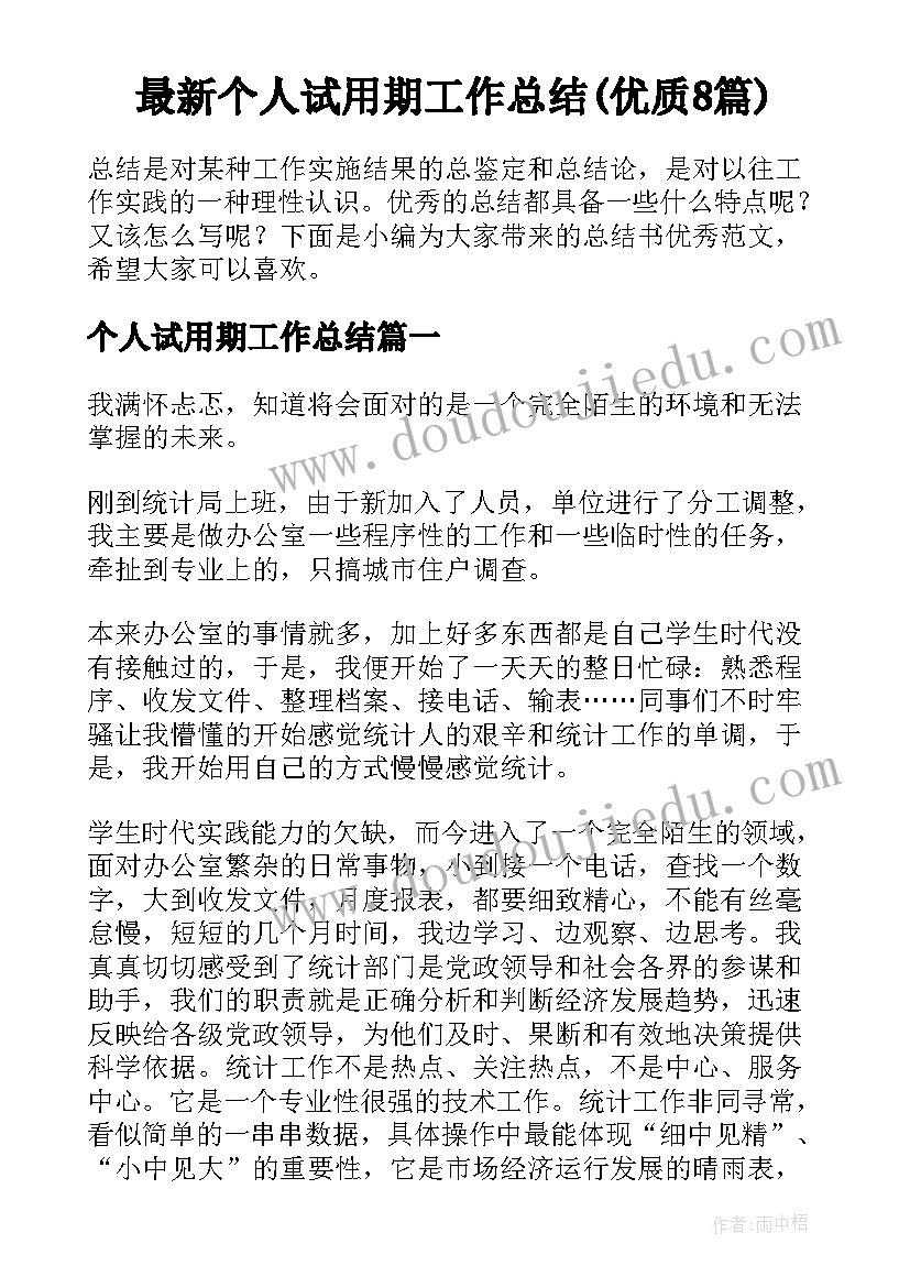 最新个人试用期工作总结(优质8篇)