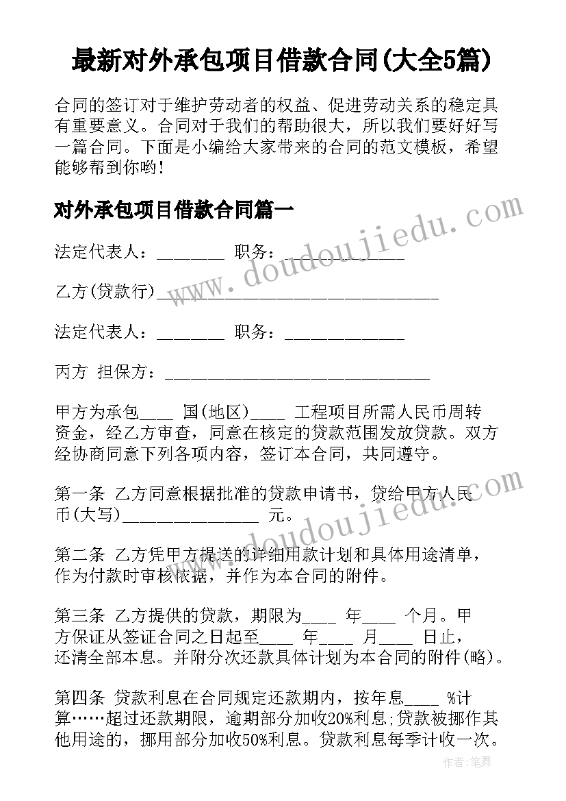 最新对外承包项目借款合同(大全5篇)