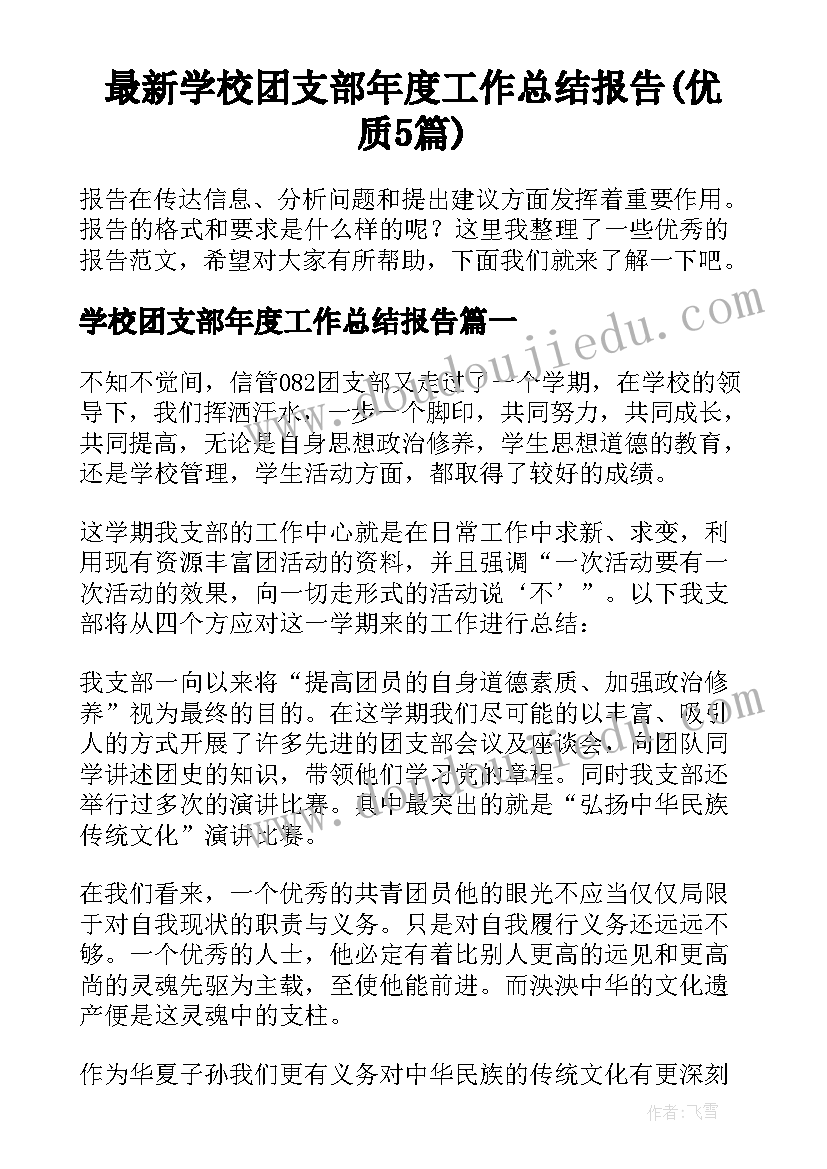 最新学校团支部年度工作总结报告(优质5篇)