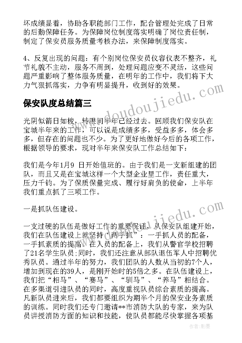 最新保安队度总结(精选8篇)