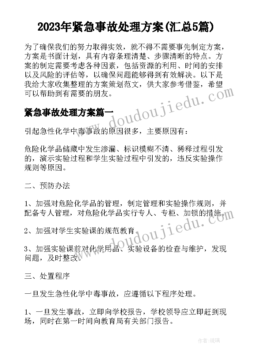 2023年紧急事故处理方案(汇总5篇)