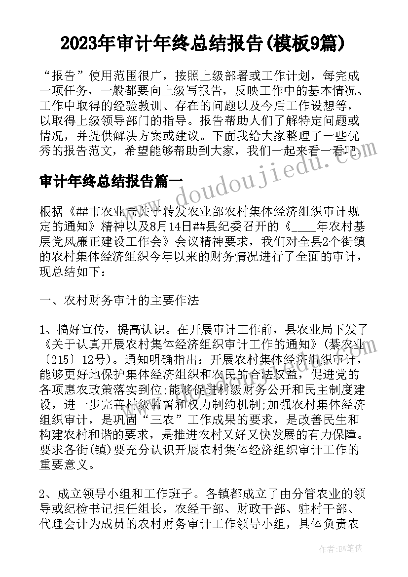 2023年审计年终总结报告(模板9篇)