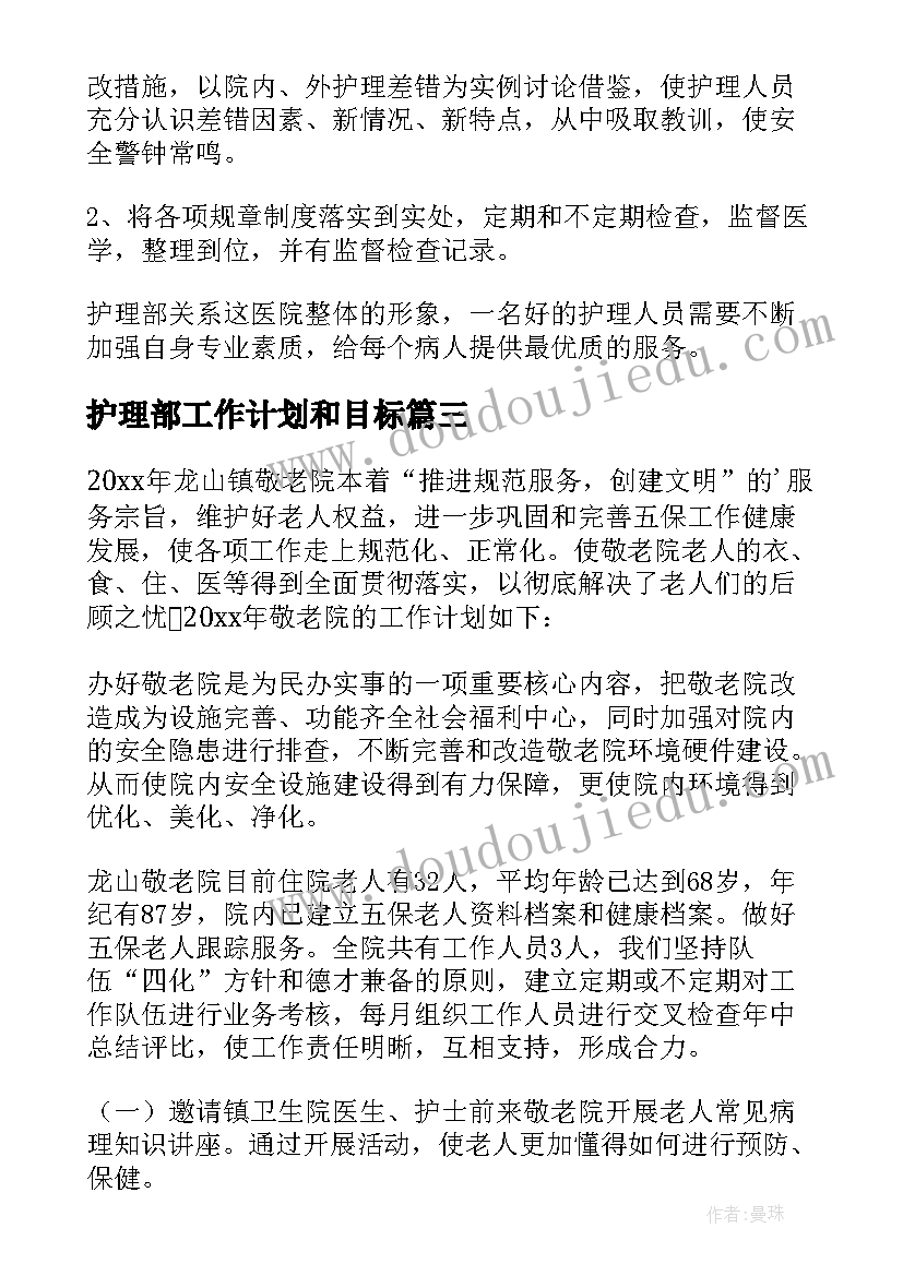 2023年护理部工作计划和目标(优秀6篇)