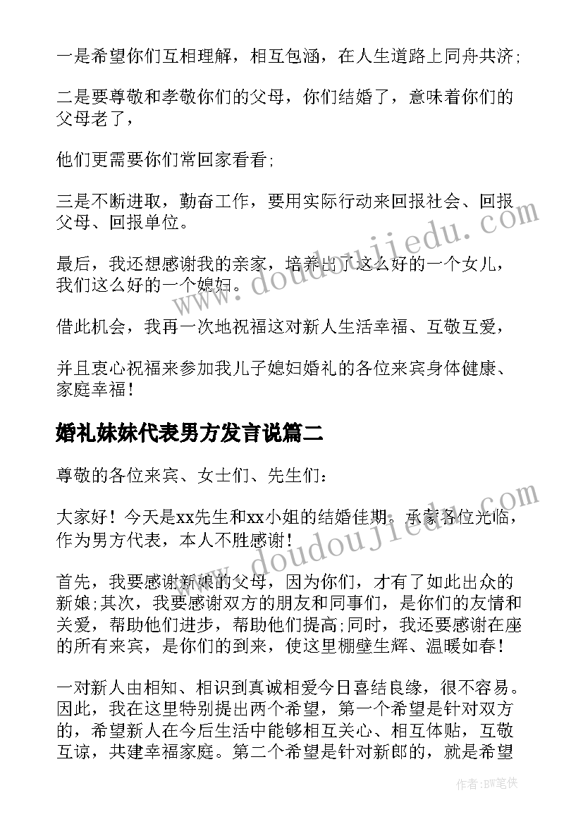 2023年婚礼妹妹代表男方发言说(优秀7篇)