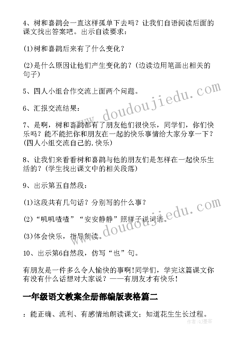 最新一年级语文教案全册部编版表格(精选9篇)