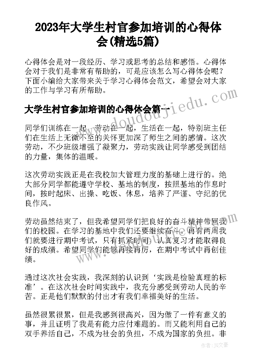 2023年大学生村官参加培训的心得体会(精选5篇)