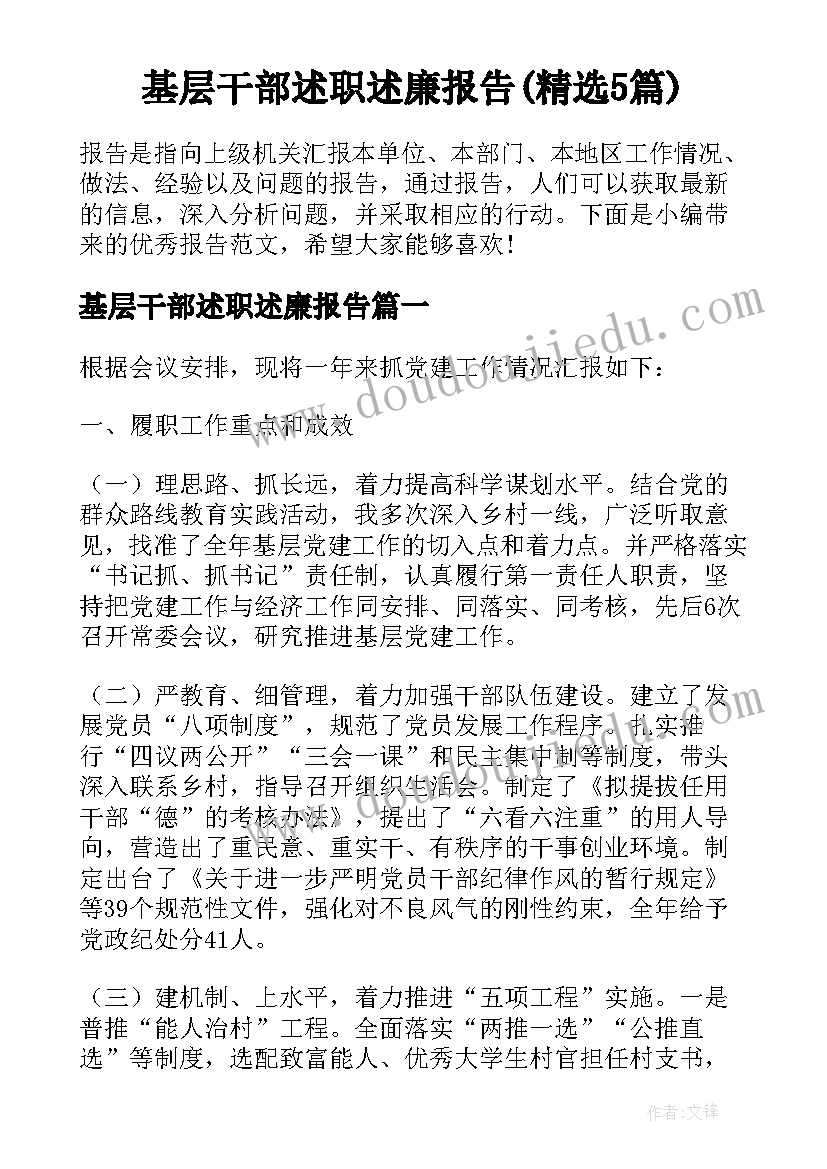 基层干部述职述廉报告(精选5篇)