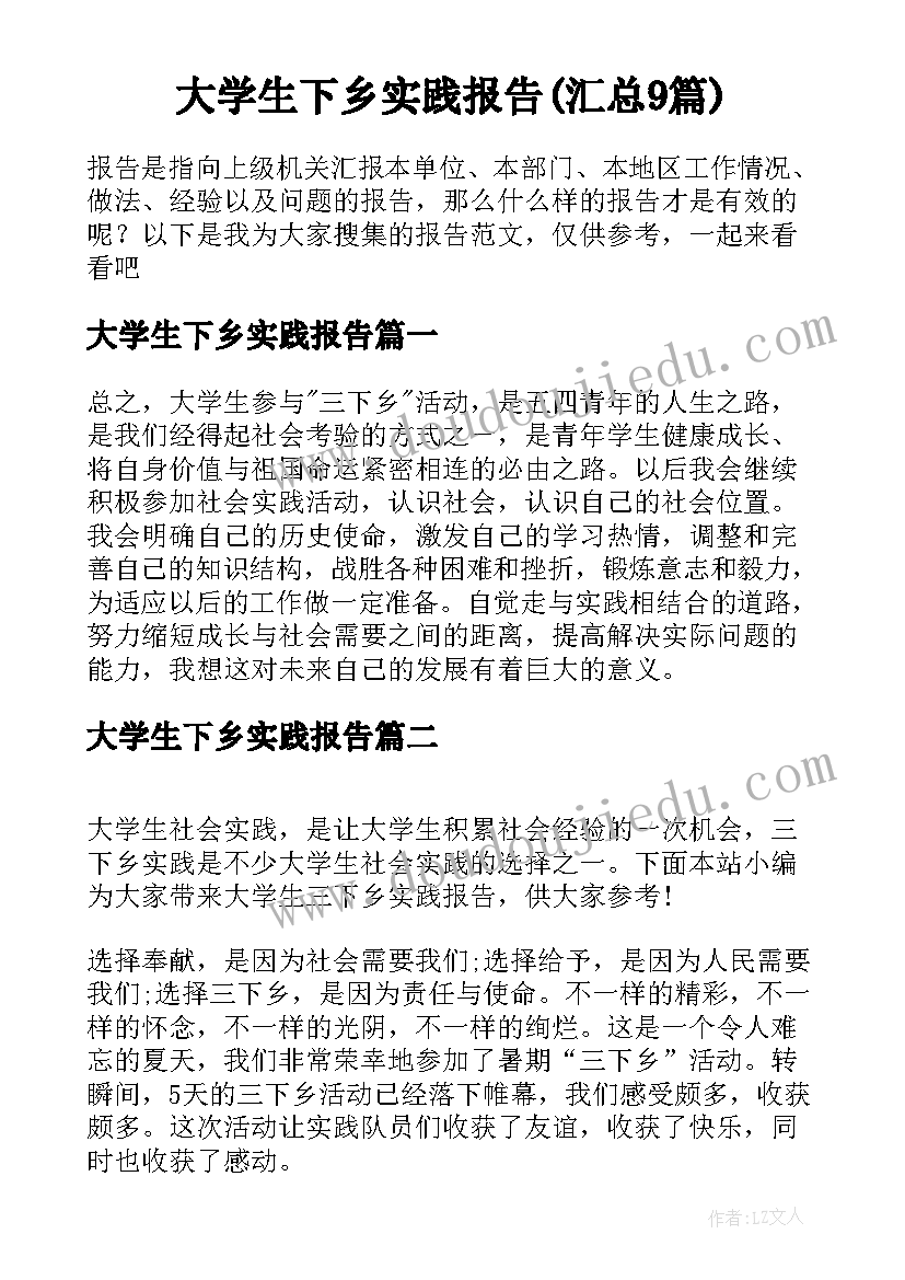 大学生下乡实践报告(汇总9篇)