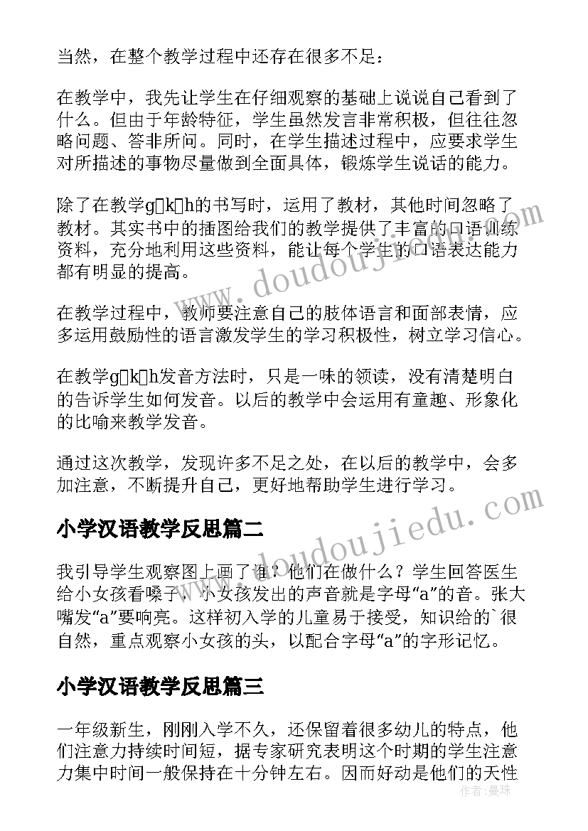 2023年小学汉语教学反思(精选7篇)