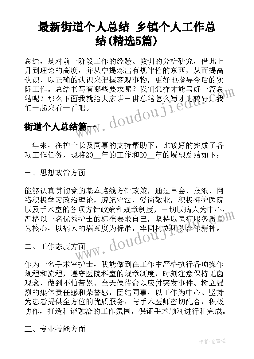 最新街道个人总结 乡镇个人工作总结(精选5篇)