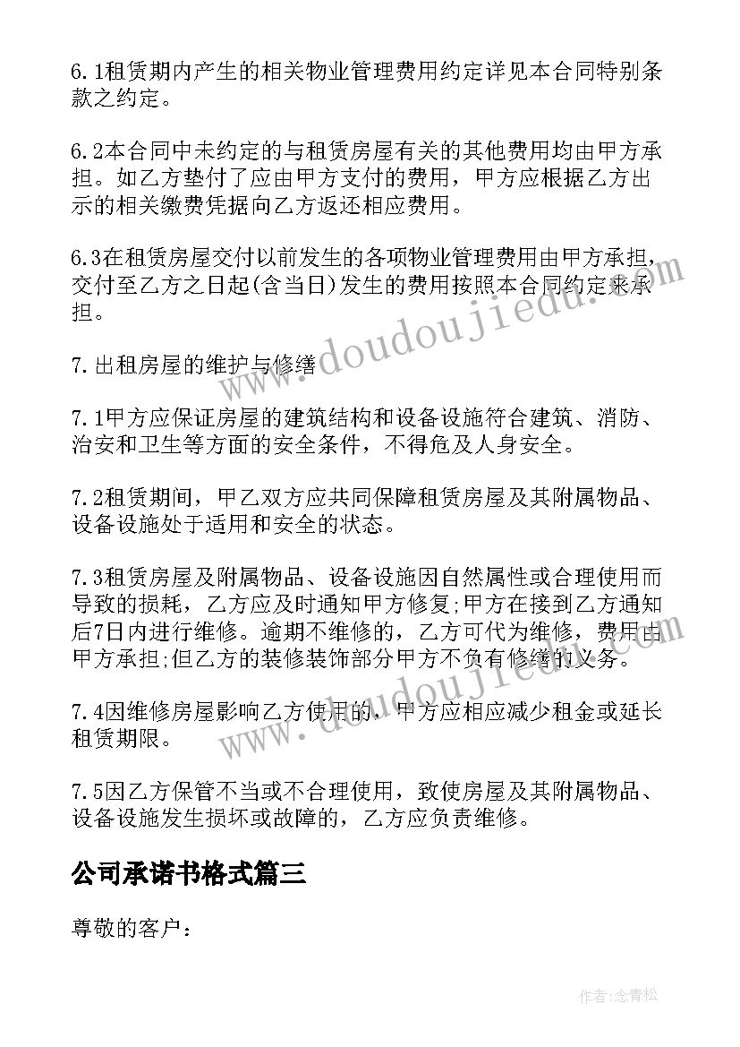 公司承诺书格式(优秀6篇)