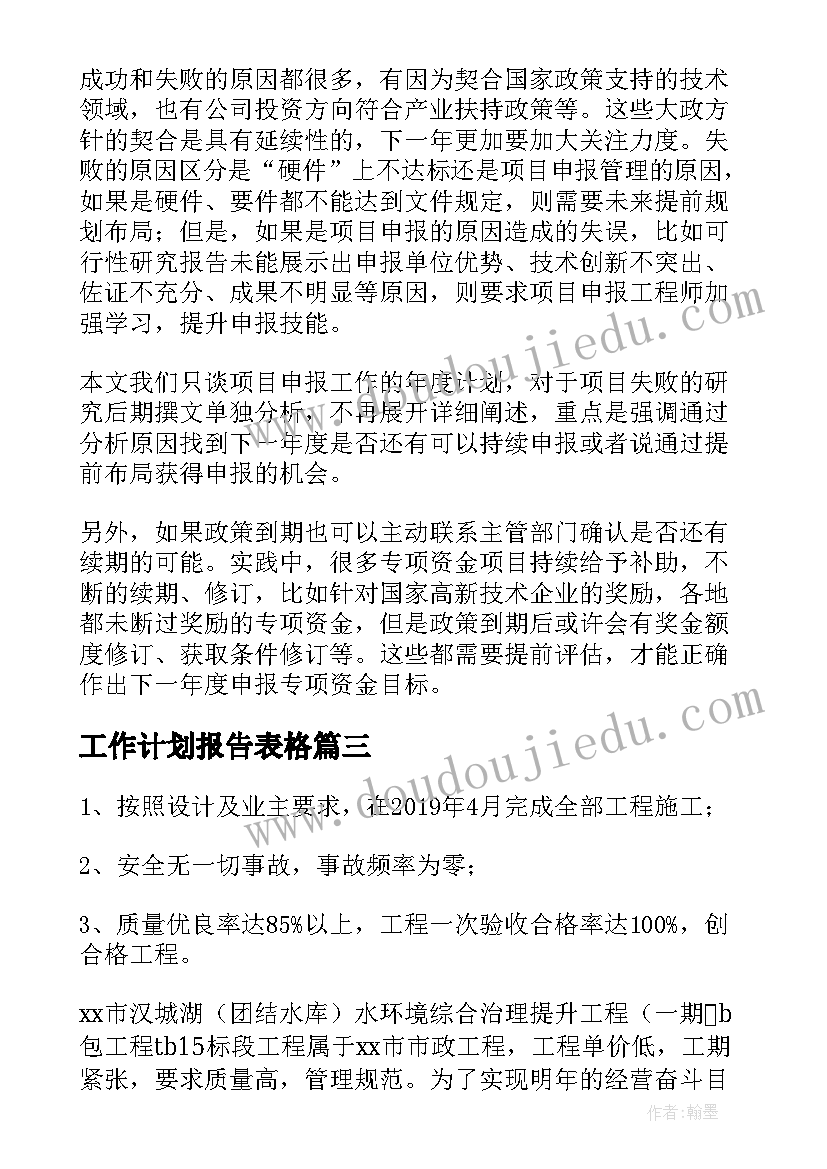 2023年工作计划报告表格(汇总6篇)