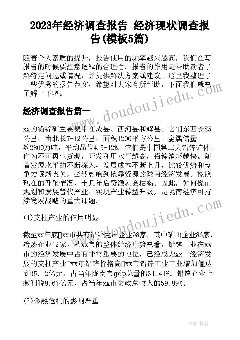 2023年经济调查报告 经济现状调查报告(模板5篇)