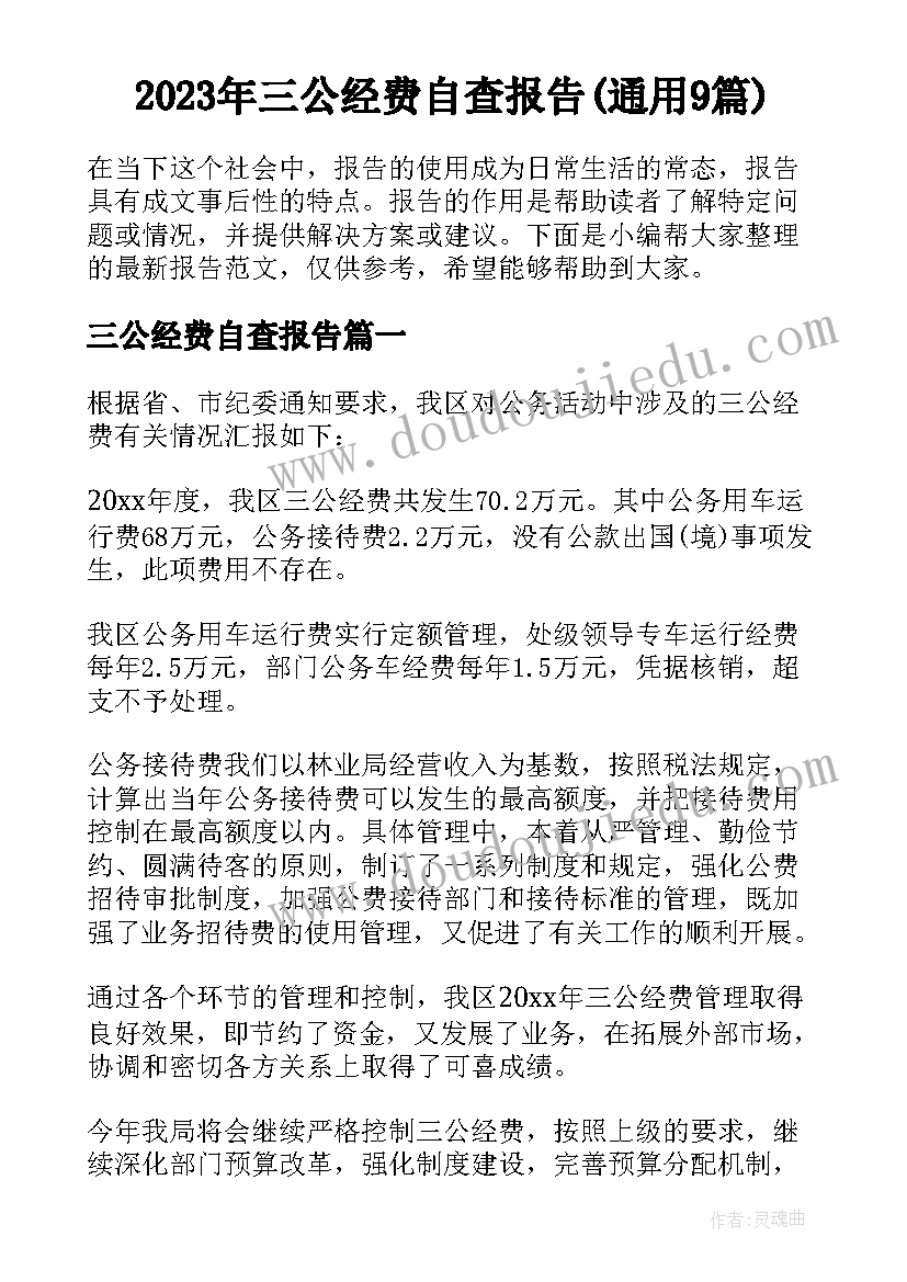 2023年三公经费自查报告(通用9篇)