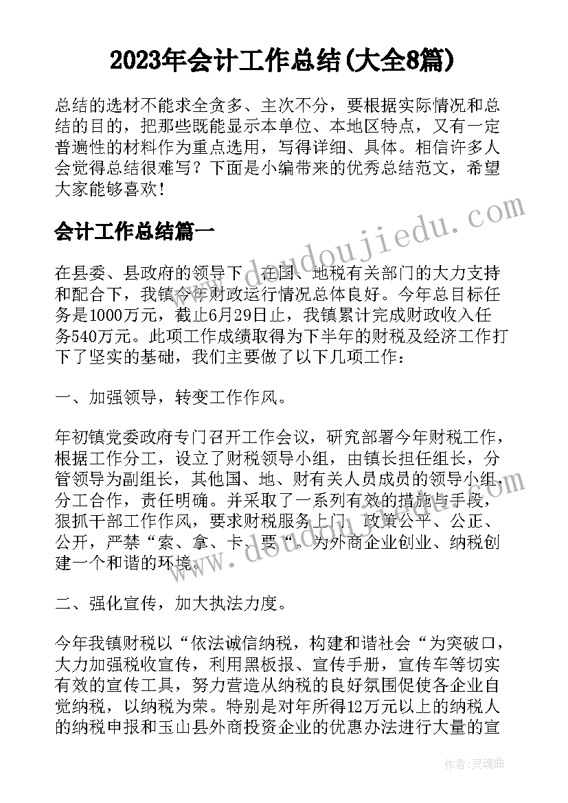 2023年会计工作总结(大全8篇)