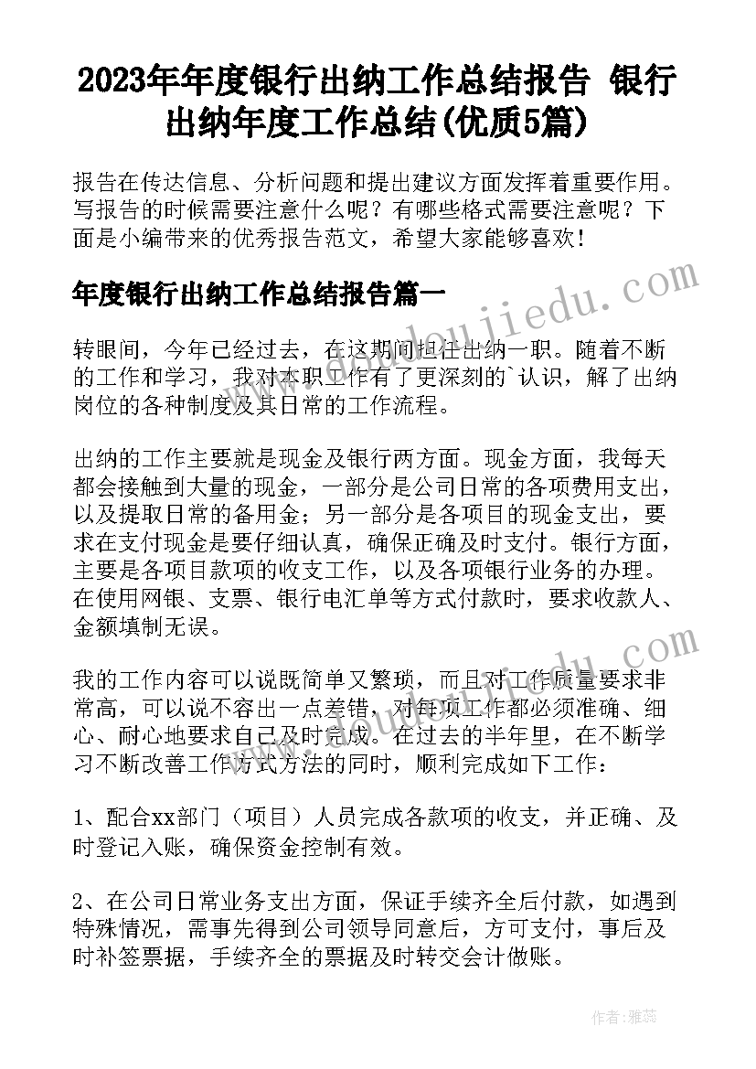 2023年年度银行出纳工作总结报告 银行出纳年度工作总结(优质5篇)