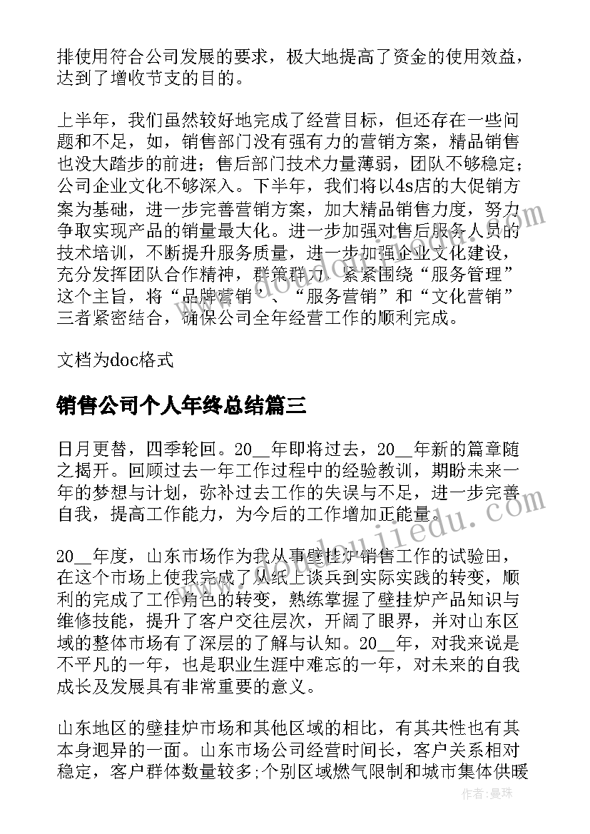 2023年销售公司个人年终总结 销售公司年度工作总结(大全10篇)