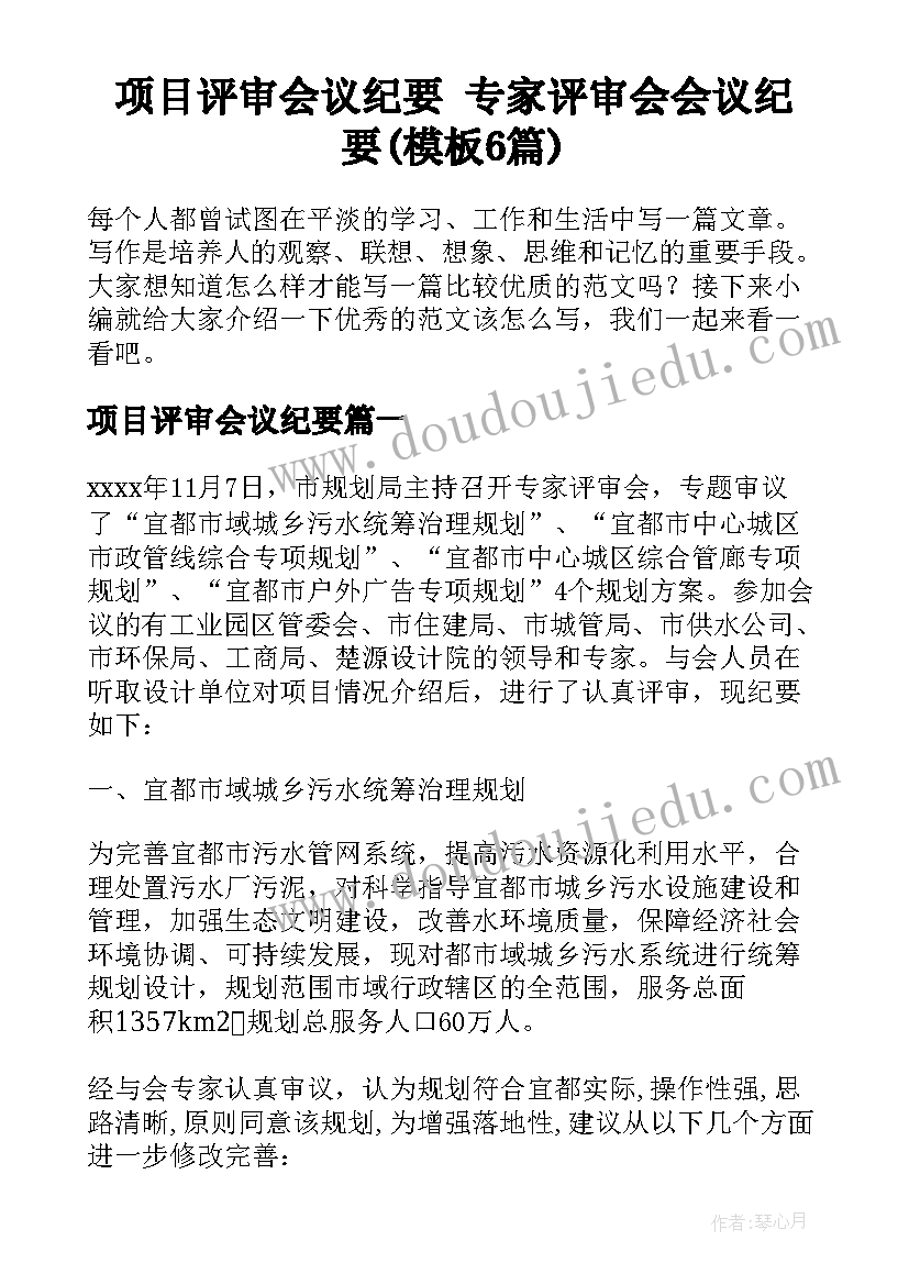 项目评审会议纪要 专家评审会会议纪要(模板6篇)