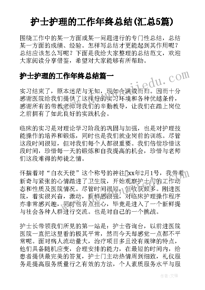 护士护理的工作年终总结(汇总5篇)