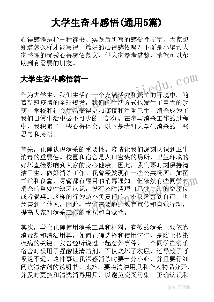 大学生奋斗感悟(通用5篇)