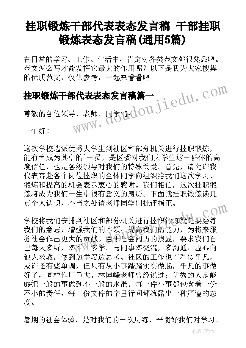 挂职锻炼干部代表表态发言稿 干部挂职锻炼表态发言稿(通用5篇)