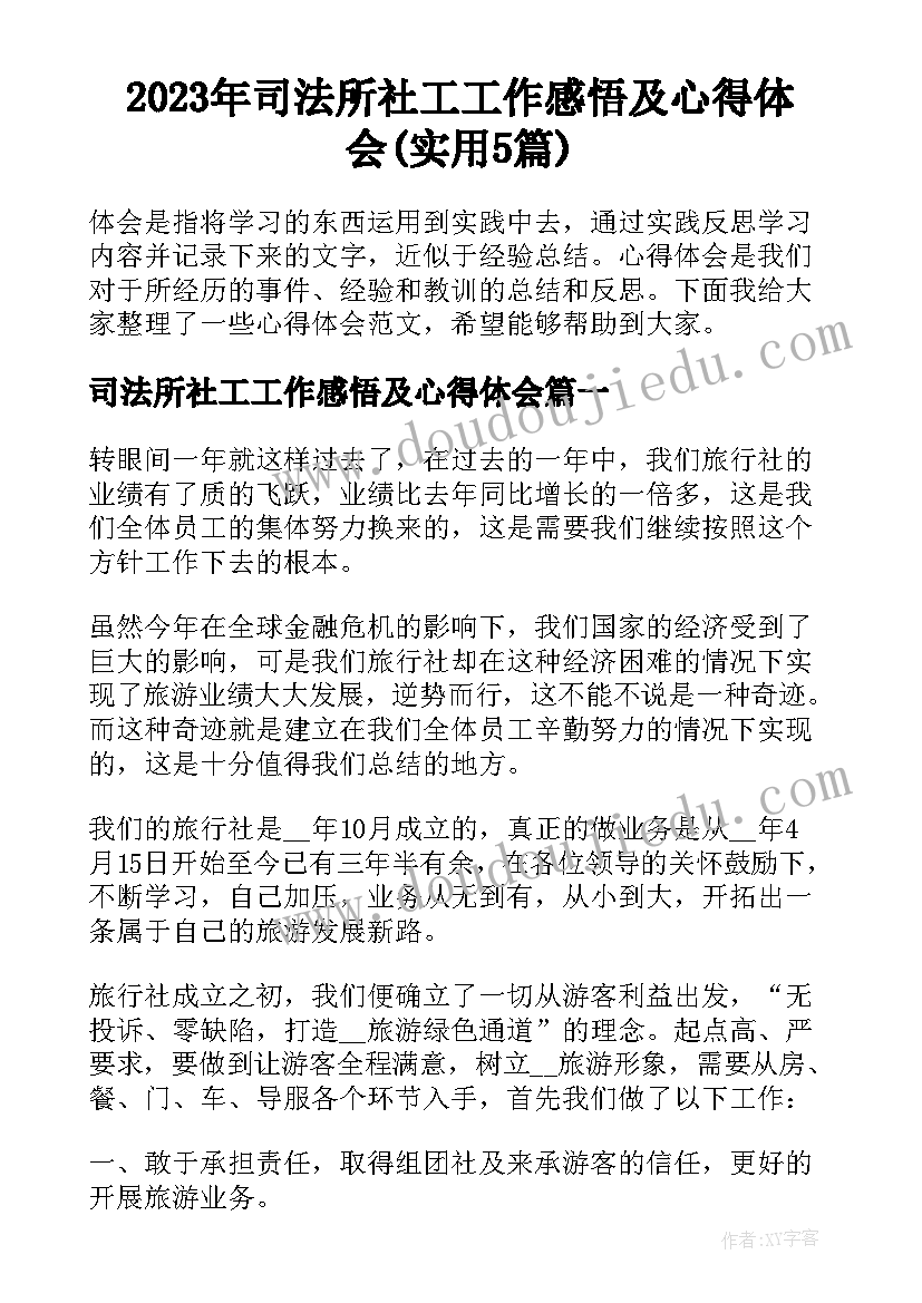 2023年司法所社工工作感悟及心得体会(实用5篇)