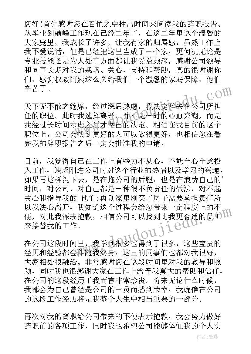 程序员辞职报告书 程序员辞职报告(模板7篇)