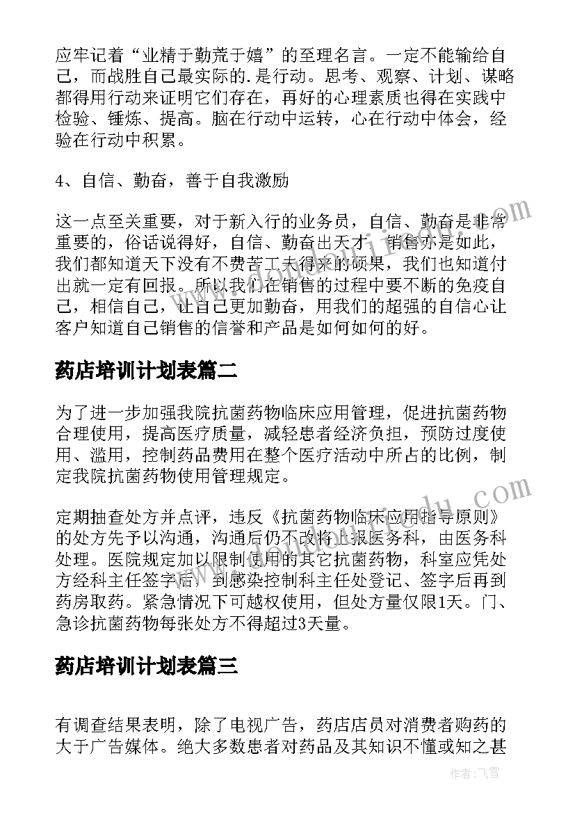 2023年药店培训计划表(优秀5篇)