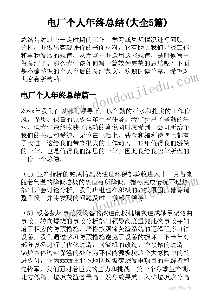 电厂个人年终总结(大全5篇)