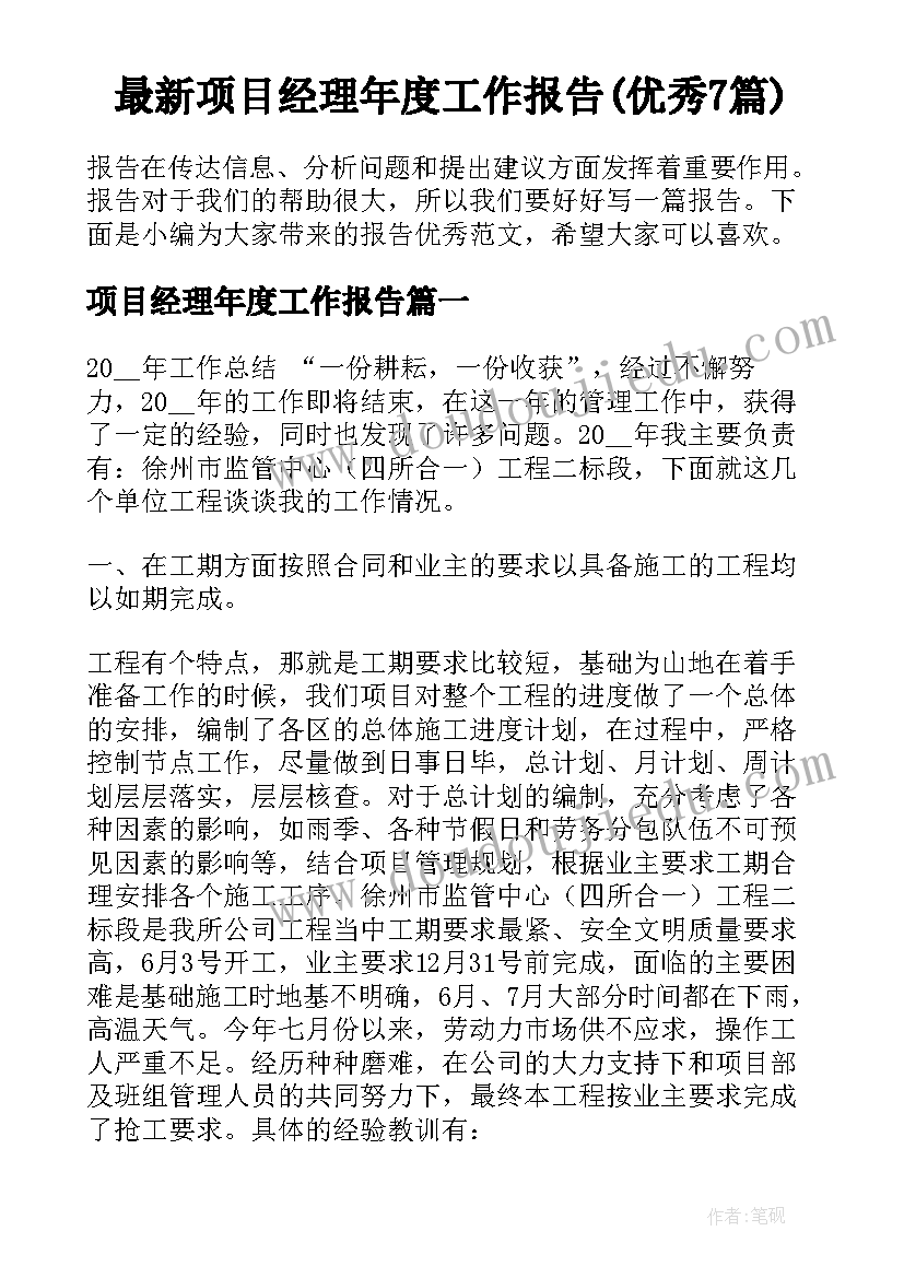 最新项目经理年度工作报告(优秀7篇)