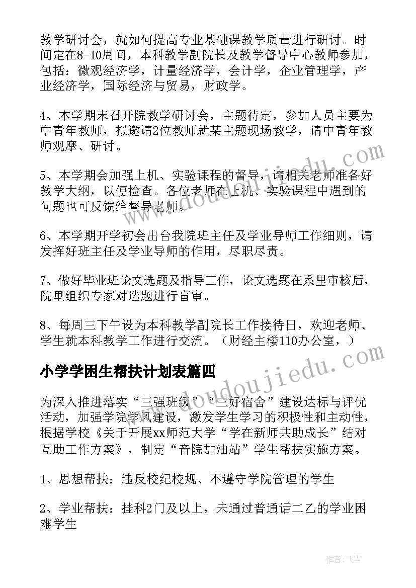 小学学困生帮扶计划表 考研帮扶工作计划表(通用5篇)