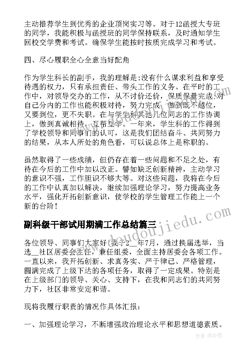 副科级干部试用期满工作总结(优秀5篇)