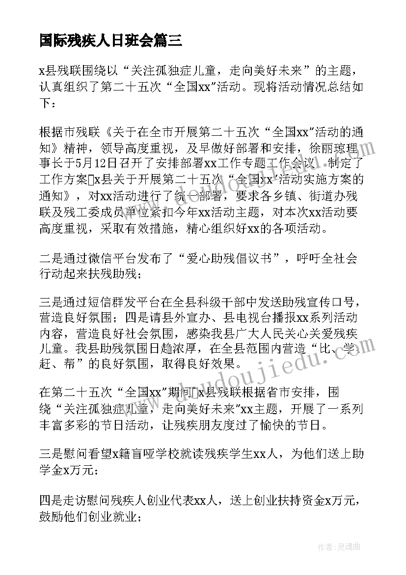 2023年国际残疾人日班会 全国残疾日活动总结(精选7篇)