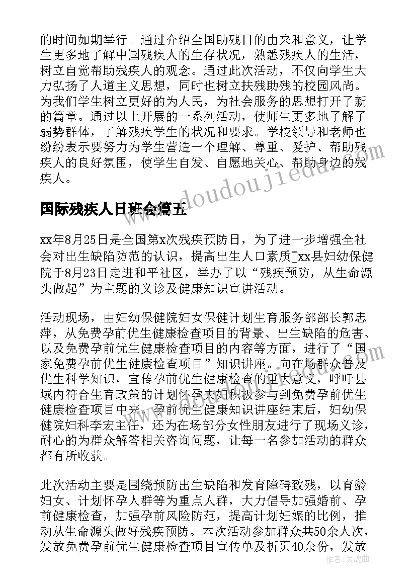 2023年国际残疾人日班会 全国残疾日活动总结(精选7篇)