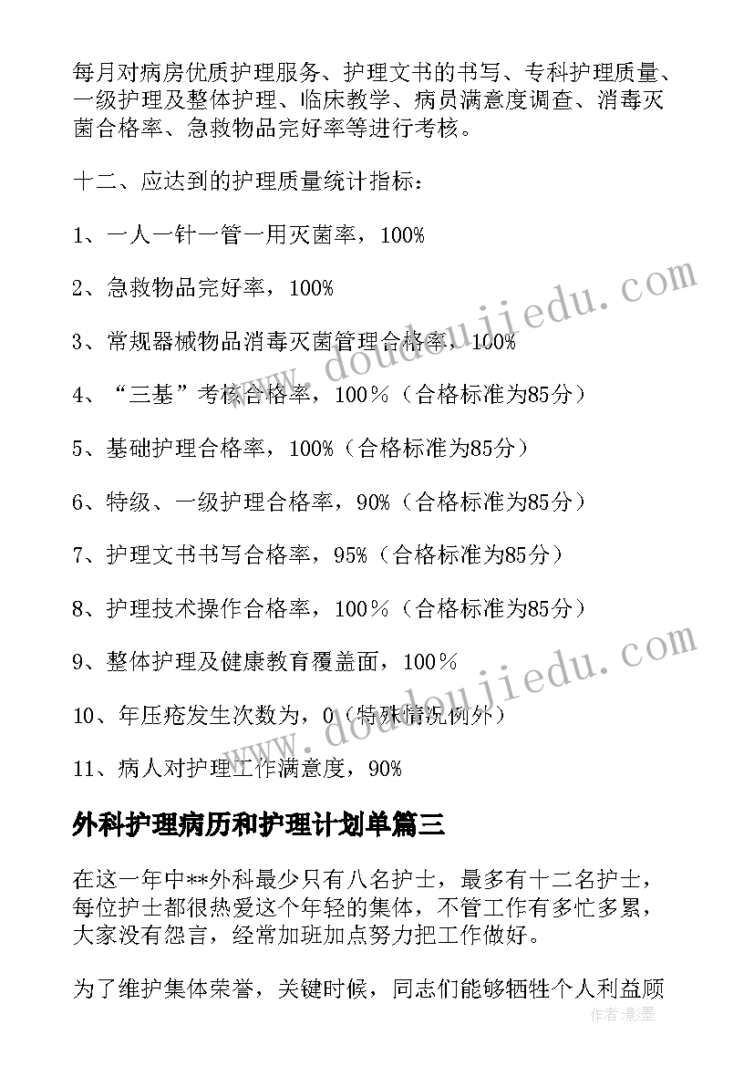 最新外科护理病历和护理计划单 外科护理工作计划(大全8篇)