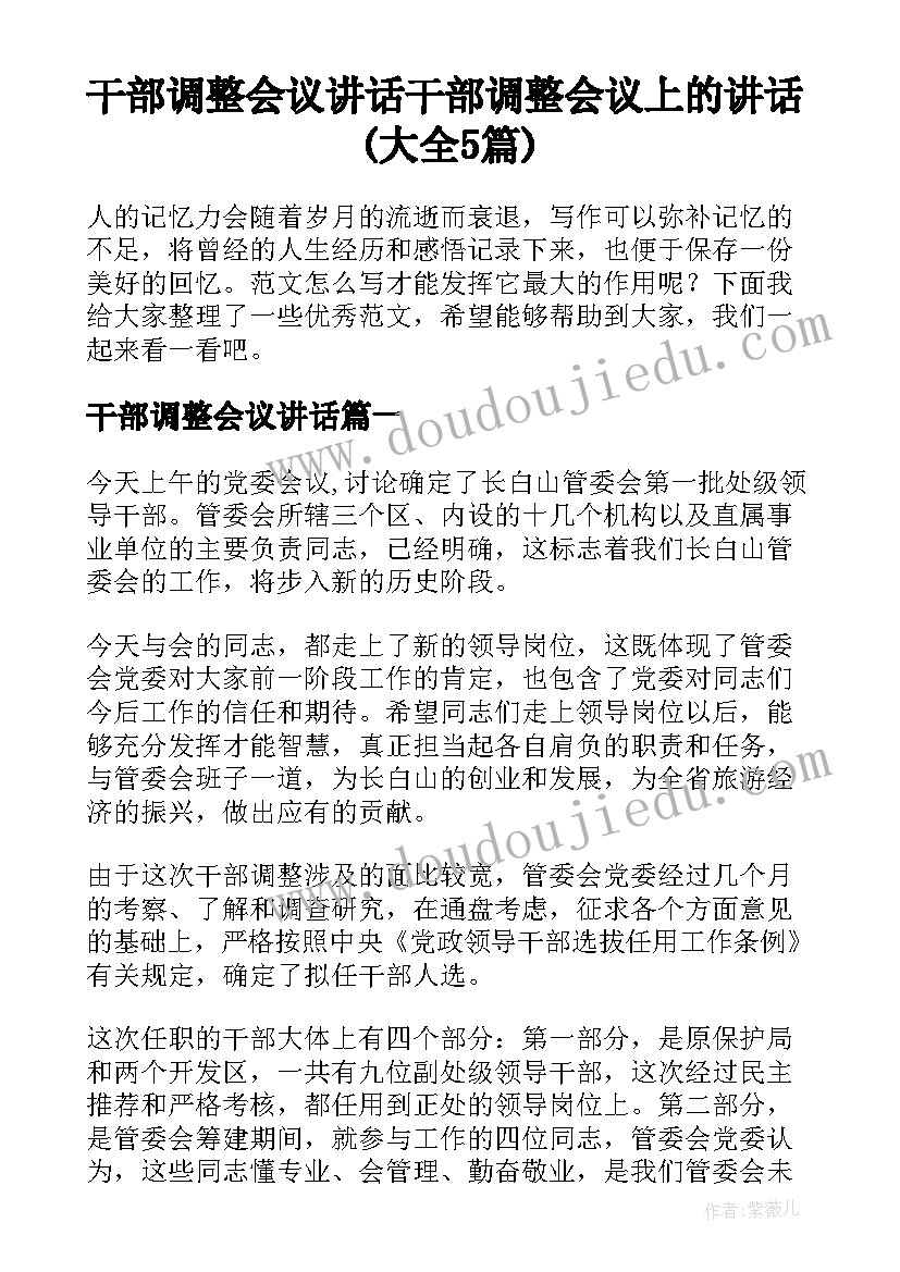 干部调整会议讲话 干部调整会议上的讲话(大全5篇)